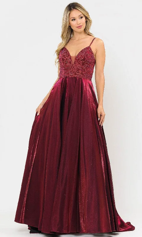 Edgy Fashion Poly USA 8576 - Deep V-Neck Gown