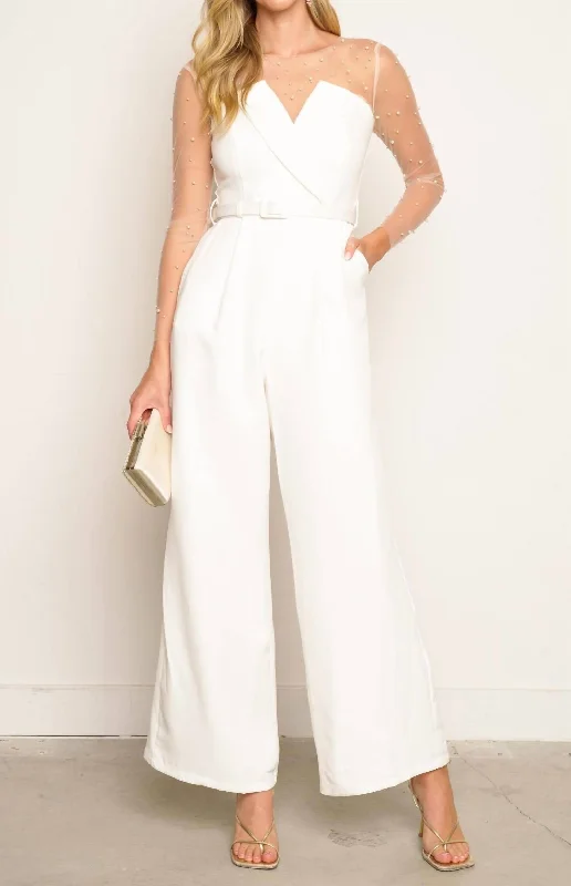 Sophisticated Style Long Sleeve Mesh Jumpsuit In White