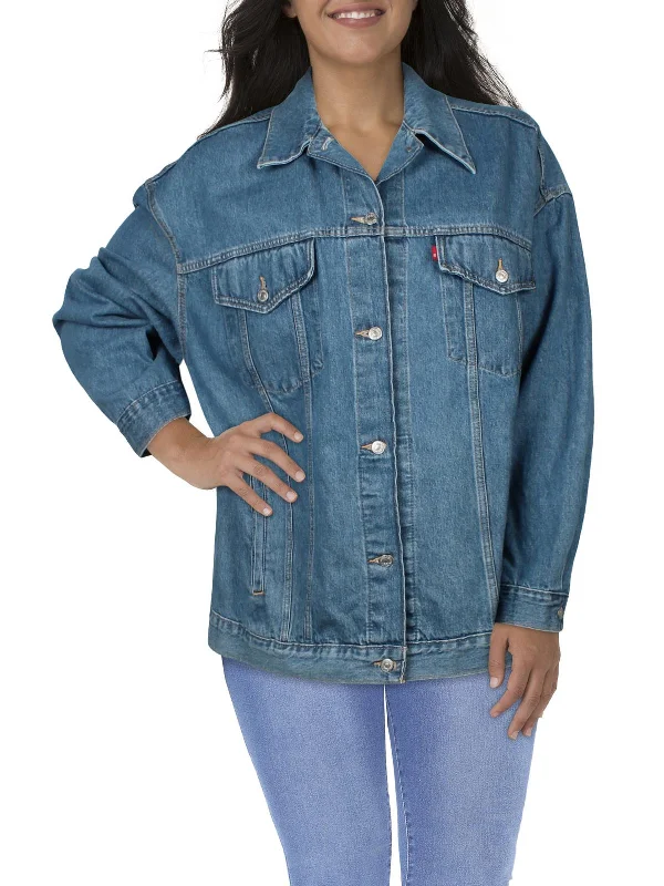 Feminine Soft - Hued Look Plus Womens Jean Baggy Denim Jacket