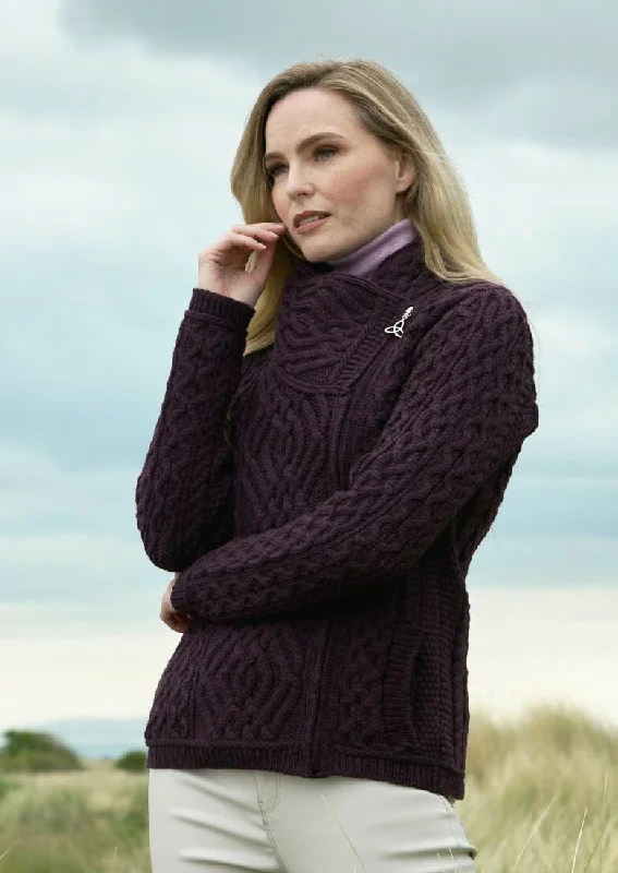 Crazy Discounts, Hurry Up Aran Shannon Side Zip Cardigan | Plum