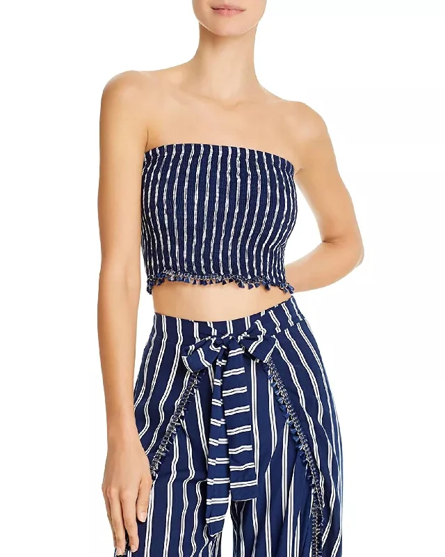 Trend Leading Collection Joan Cover Up Top In Indigo Stripe