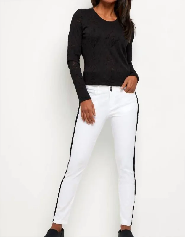 Charming Silhouette Luisa Stripe Skinny Pant In White/black