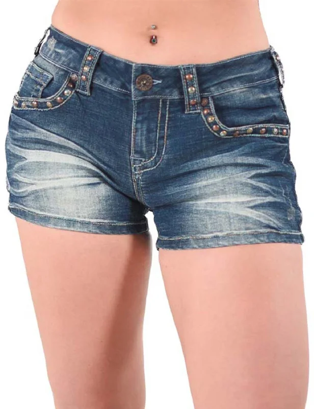 Unleash Your Trend Driven Style Cowgirl Tuff Womens Wild Mustang Medium Wash Cotton Blend Casual Shorts