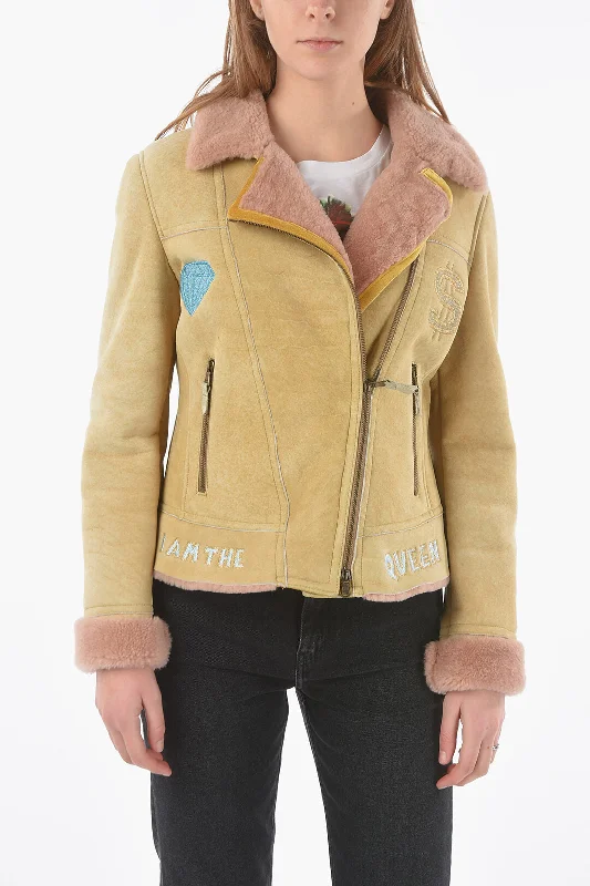 Trendy And Individual Women's Fashion History Repeats Embroidered Shearling Jacket