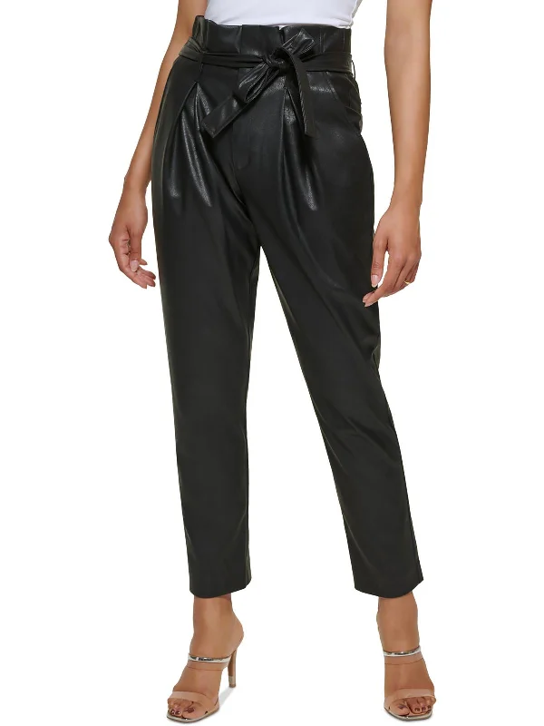 Special Offer Womens Faux-Leather High-Rise Ankle Pants