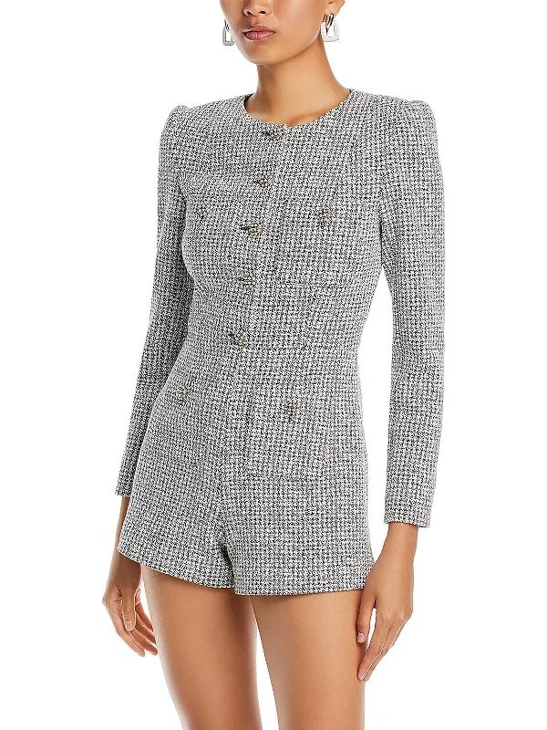 Stylish Savings Womens Tweed Button-Front Romper