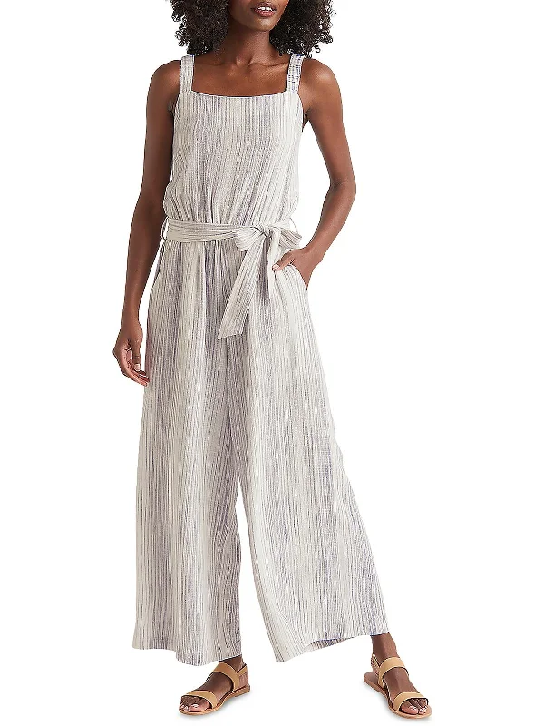 Stylish Looks Twila Womens Linen Blend Striped Jumpsuit