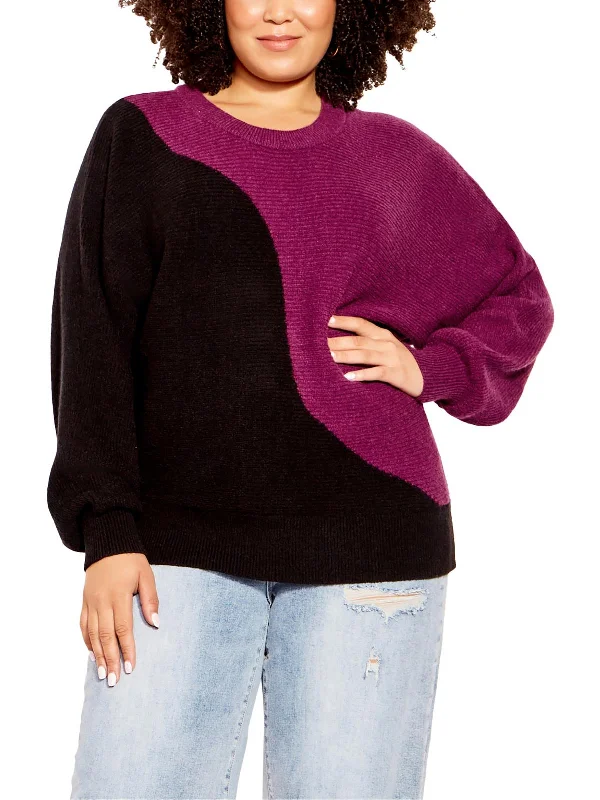 Premium Fabrics Plus Womens Knit Colorblock Crewneck Sweater