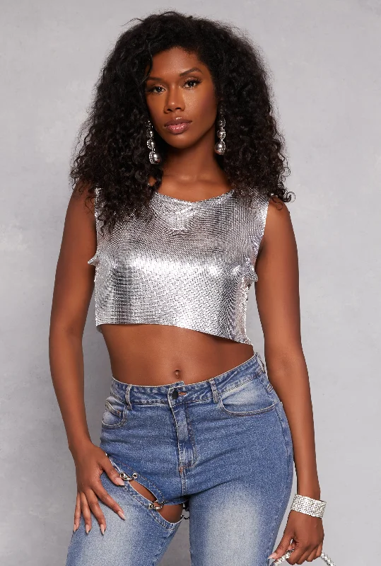 Get The Latest Trends Metallic Cowl Neck Crop Top