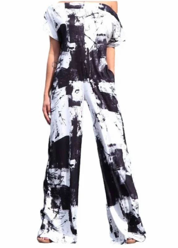 Flash Sale, Don't Miss Printed Off Shoulder Jumpsuit In Black/white