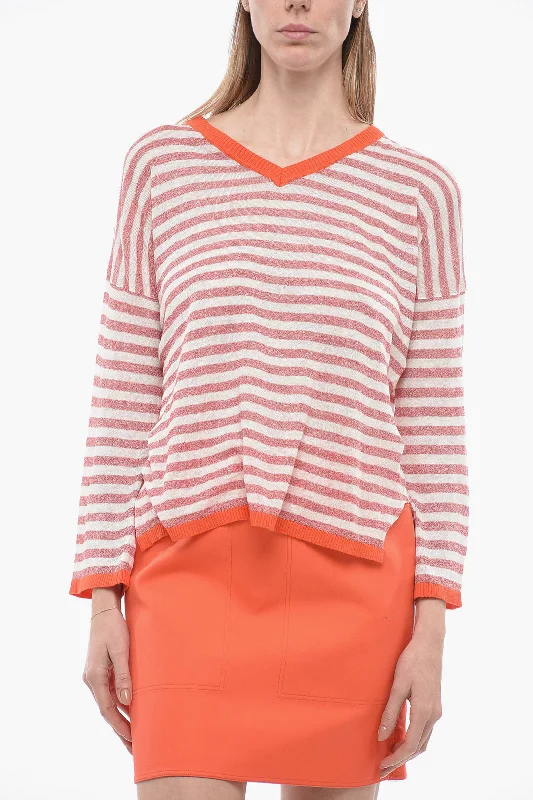 Unbeatable Prices Whyci V-Neck Striped Linen Blend Sweater