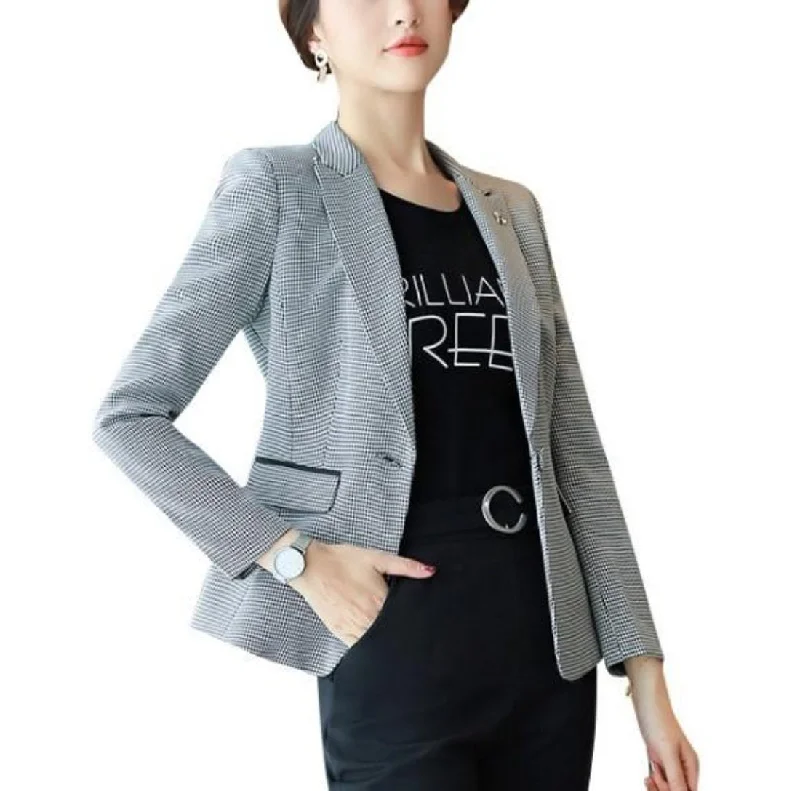 Trendy Urban Attire Womens Slim Fit Houndstooth Blazer