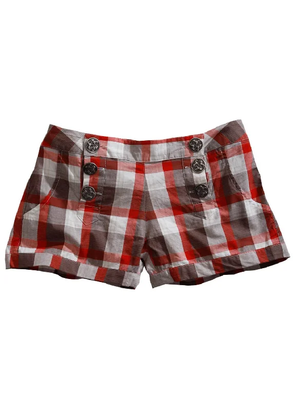 Trendy Pulse Tin Haul Womens Buckeye Check Red/Grey 100% Cotton Casual Shorts