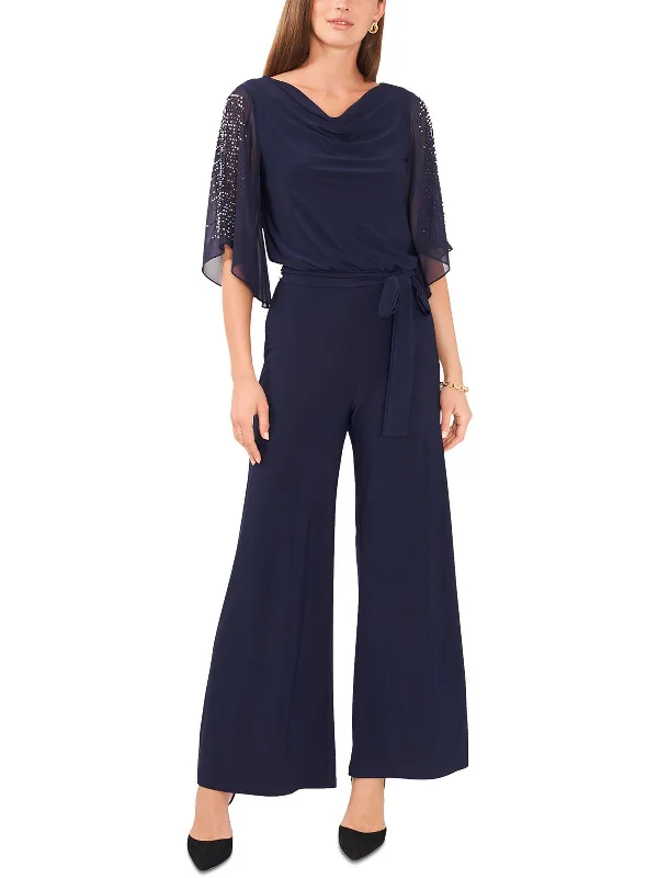 Fashion-Forward Petites Womens Embellished Chiffon Jumpsuit