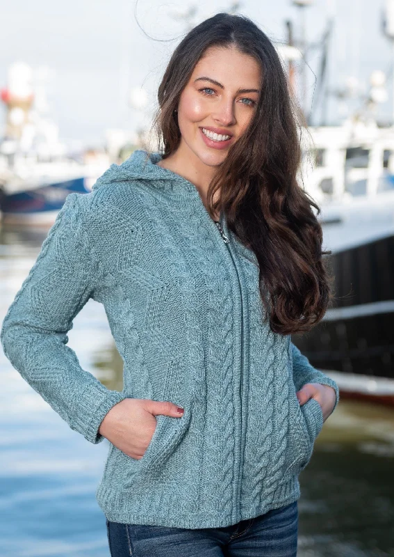 Chic Allure Aran Aqua Hooded Cardigan