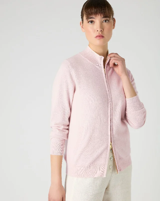 Feminine Soft - Hued Look Women's Alisa Full Zip Cashmere Cardigan Quartz Pink