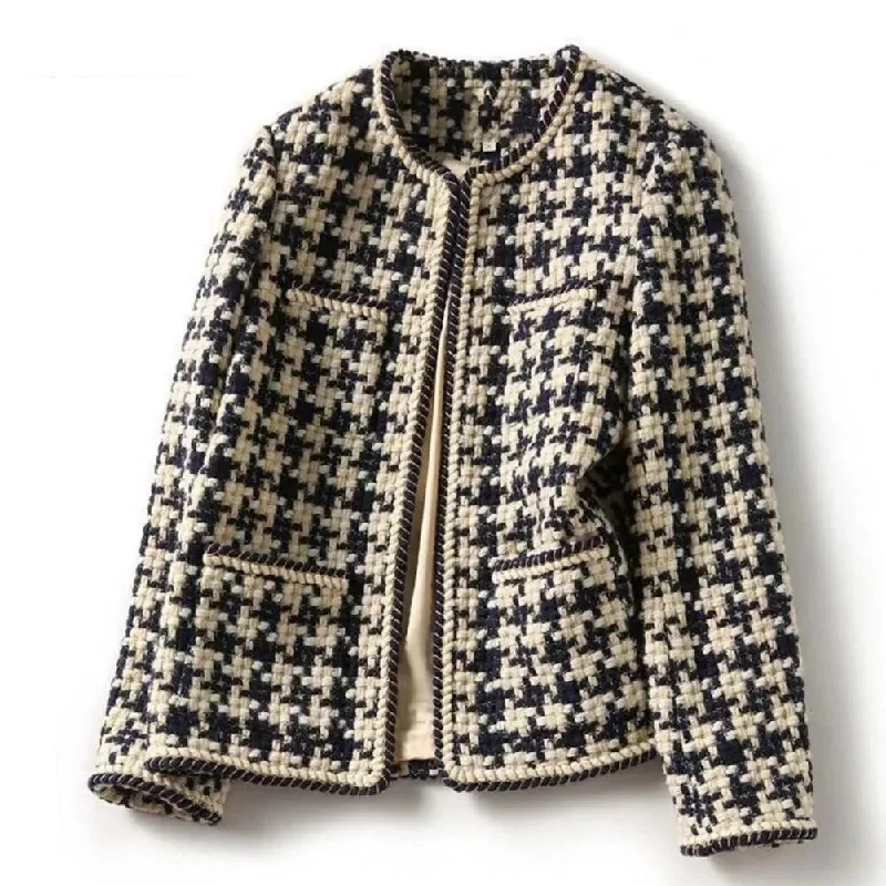 Eclectic Style Wardrobe Grid Plaid Tweed Jacket Women