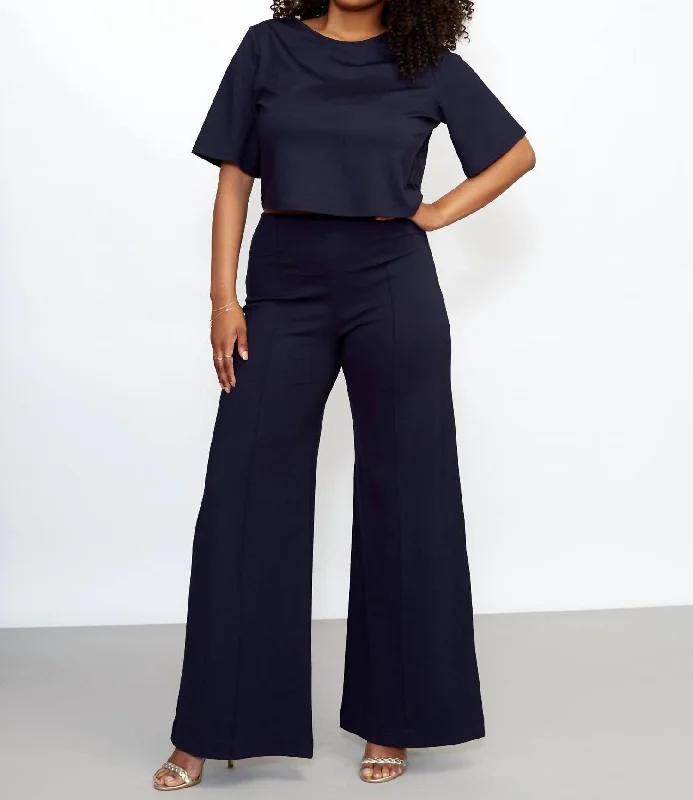 Season Appropriate Women's Collection Ponte Knit Wide Leg Pants In Navy