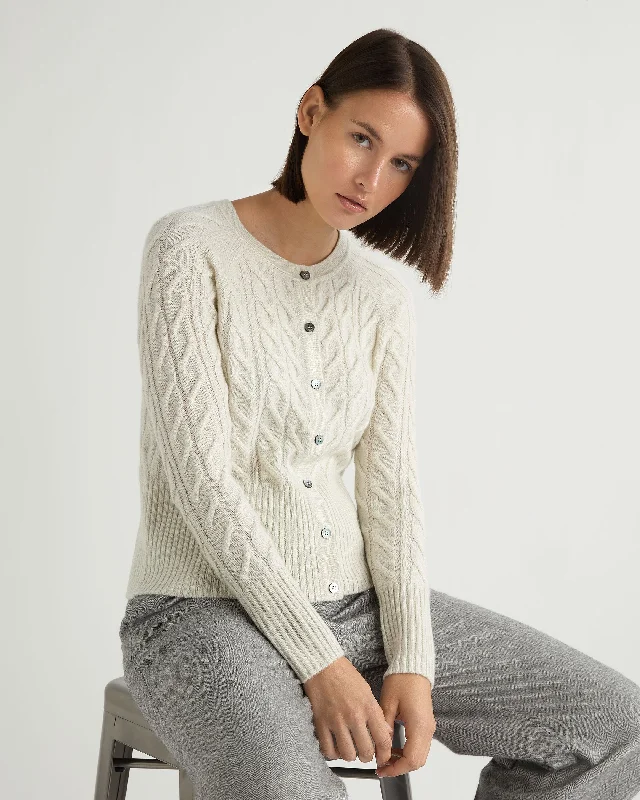 Relaxed Style Women's Myla Cable Cashmere Cardigan With Lurex Snow Grey Sparkle