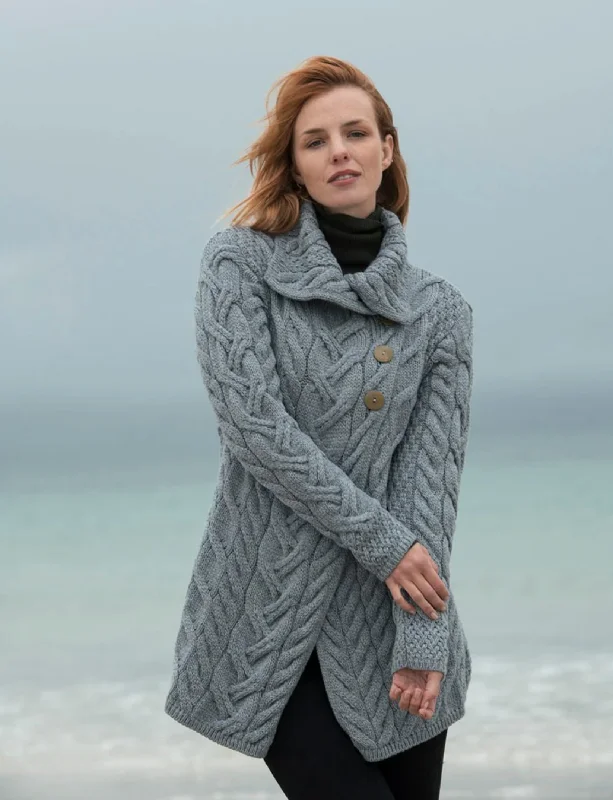 Eclectic Fashion Aran 3 Buttoned Longline Cardigan | Ocean Grey