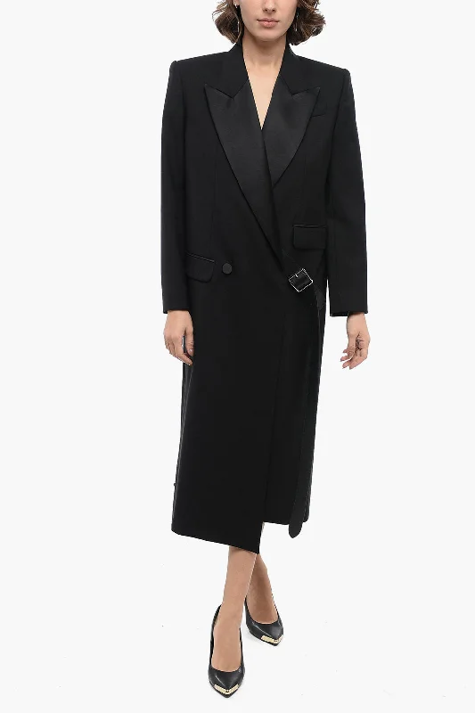 Trend Driven Wardrobe Alexander Mcqueen Double-Breasted Wool Blend Coat With Buckle Detail