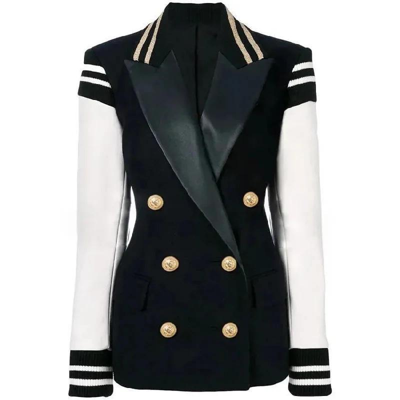 Trend Setting Wardrobe Chloe Patchwork Leather Varsity Blazer Women - Casual - Patchwork