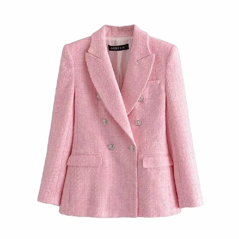 Durable Fashion Picks Pink Tweed Blazer Women - Formal-Business - Plain-Solid