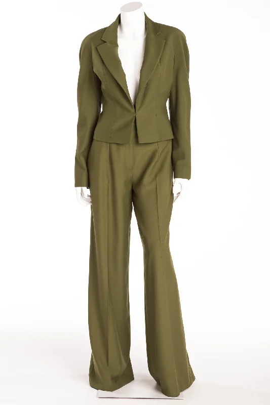 Effortless Chic Apparel Christian Dior - 2PC Olive Green Pant Suit & Blazer - FR 40