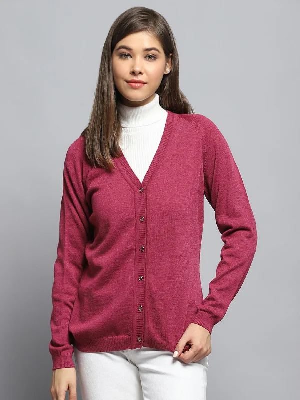 Gorgeous Glamour Collection Women Rust Solid V Neck Full Sleeve Cardigan