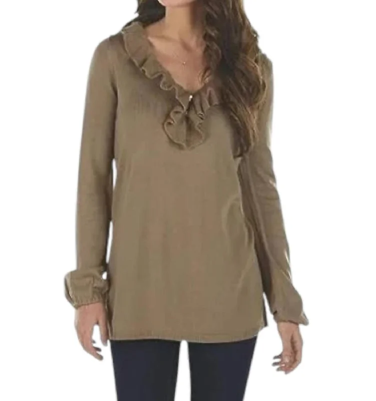 Massive Savings Laura Ruffle Sweater In Tan