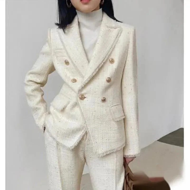 Elegant Fashion Tweed Pantsuit - Women Suits