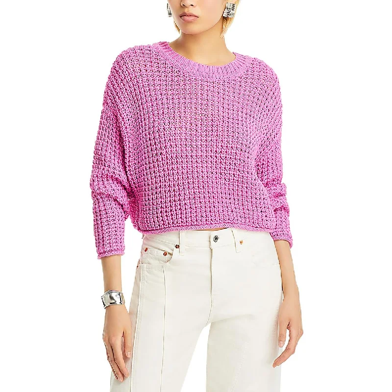 Pastel Styles Womens Waffle Knit Crewneck Crop Sweater