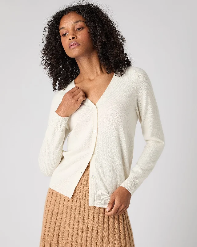 Feminine Elegance Women's Lara V Neck Cashmere Cardigan New Ivory White