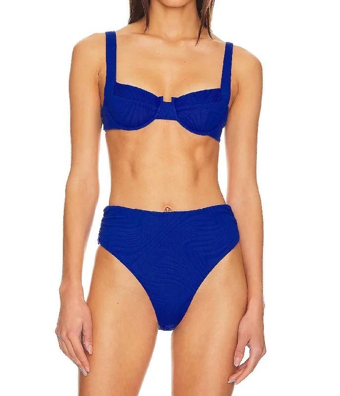 Sophisticated Outfits Casanova Textured Jersey Bikini Top In Blue