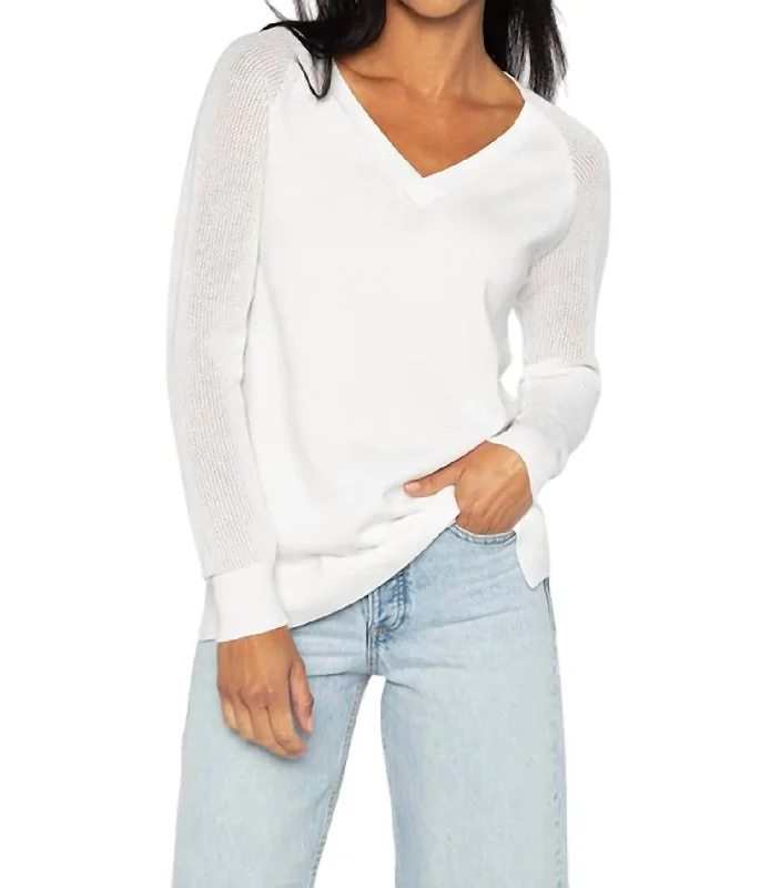 Huge Markdowns Openwork Sleeve Sweater Top In White