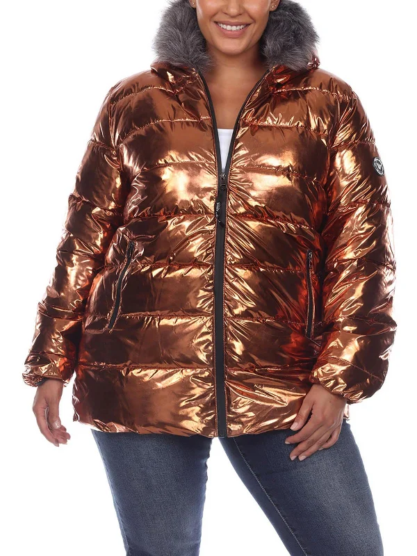 Contemporary Elegance Plus Womens Faux Fur Cold Weather Puffer Jacket