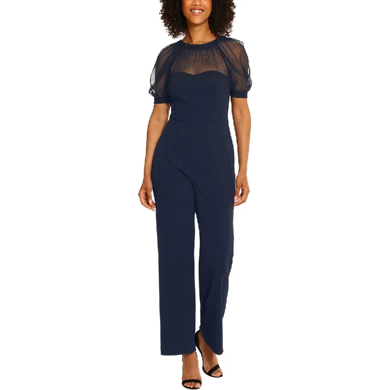 Summer Essentials Womens Mesh Puff Sleeve Jumpsuit