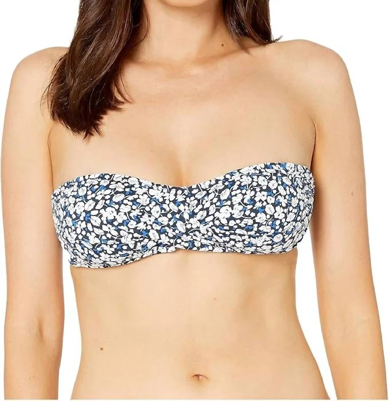 Quality Driven Apparel Ditzy Twist Bandeau Bikini Top In Navy