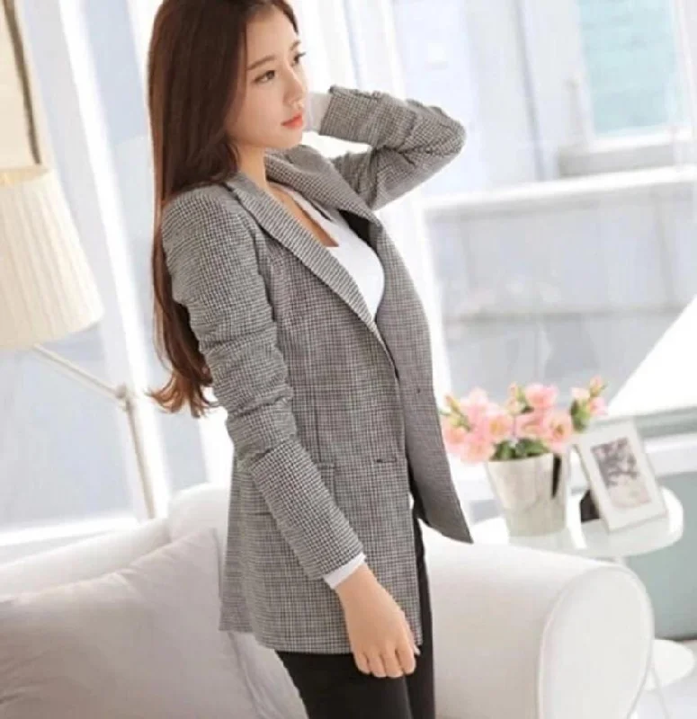 Trendy Attire For Her Womens Slim Fit Checkered Blazer