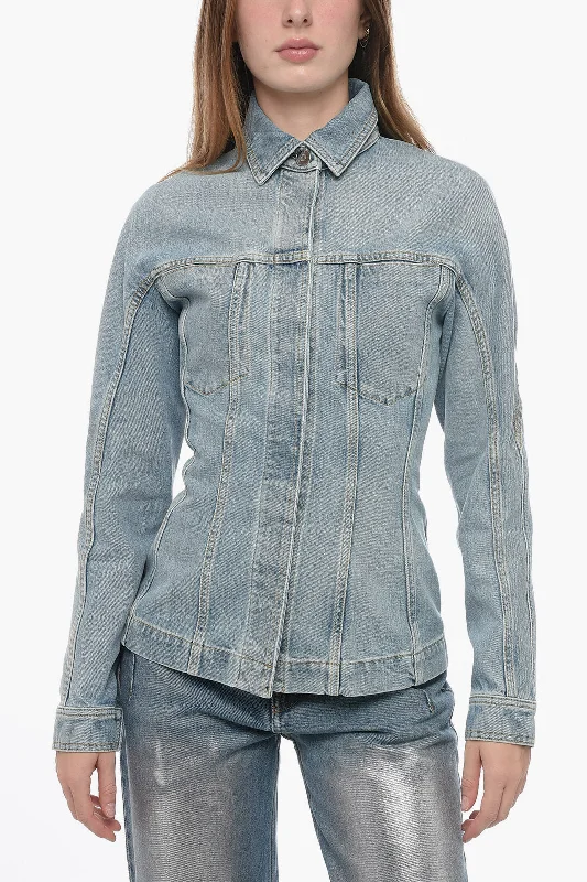 Fashion Forward Femme Alaia Fitted Denims Jacket with Visible Stitchies