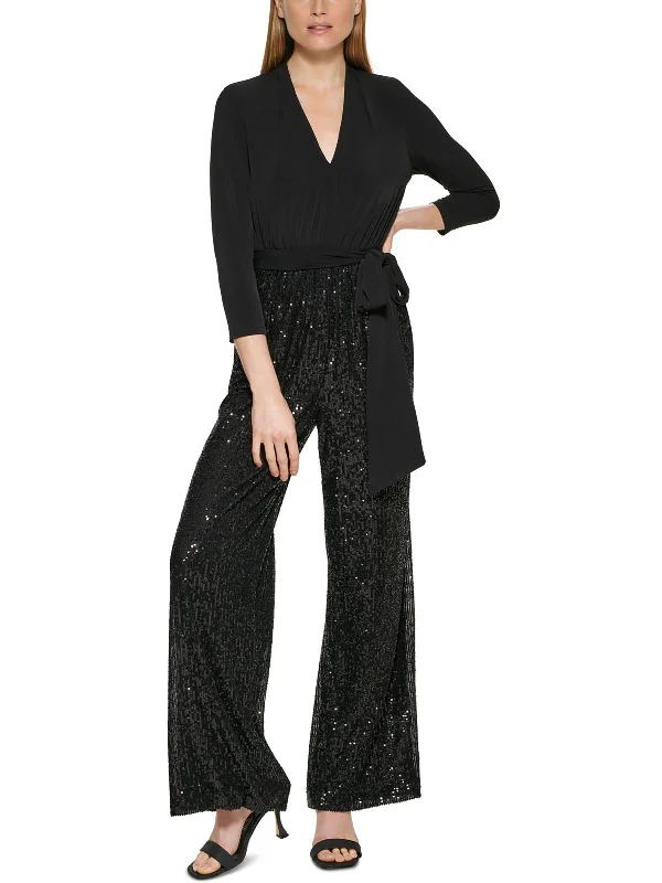 Comfortable Clothes Womens Sequined Wide-Leg Jumpsuit