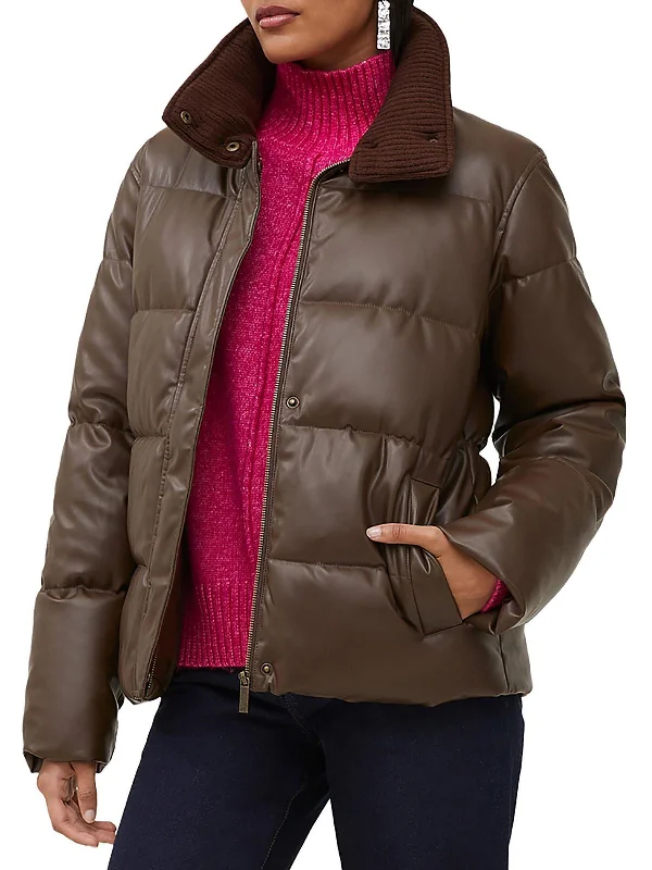 Sophisticated Outfits Womens Faux Leather Warm Puffer Jacket