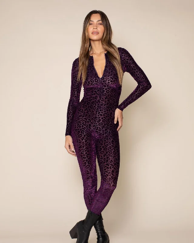 Elegant Simplicity Wardrobe Women's Purple Full Bodysuit | Violet Leopard