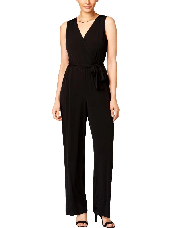 Wardrobe Update Petites Womens Matte Jersey V-Neck Jumpsuit