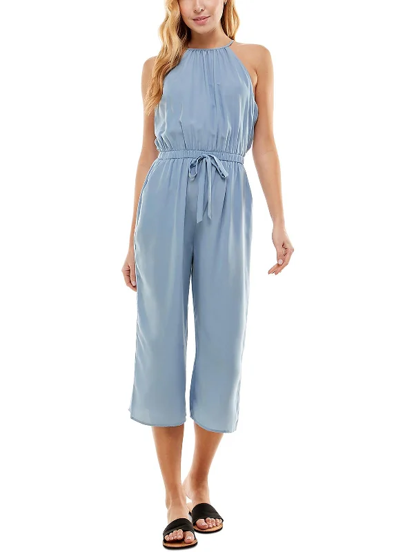 Evening Elegance Juniors Womens Crop Keyhole Jumpsuit