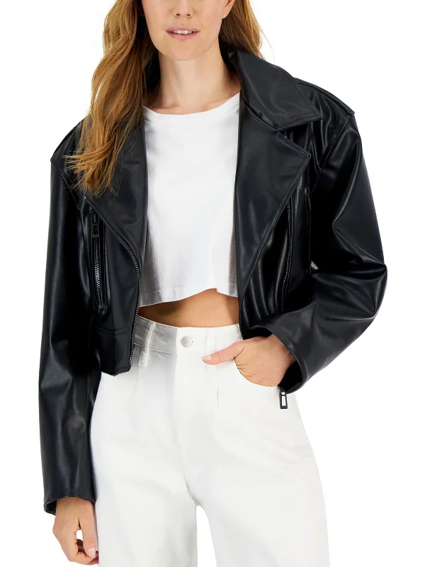 Romantic Date - Night Ensemble Womens Faux Leather Short Motorcycle Jacket