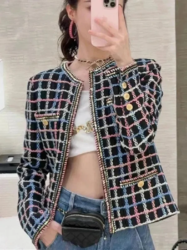 Trendy Women's Wear Collection Plaid Casual Tweed Jacket Women