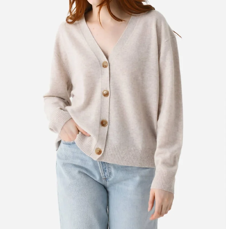 Chic And Comfortable Hello Heart Cardigan In Oatmeal/candy Pink