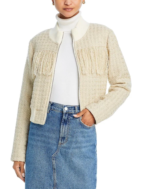 Elevated Style Swisher Womens Tweed Fringe Windbreaker Jacket