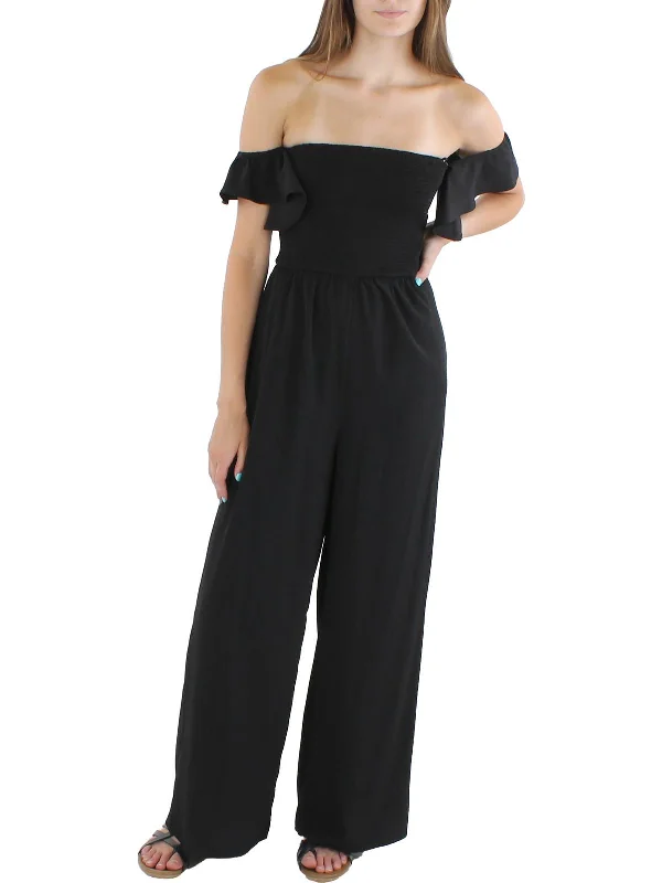 Relaxed Style Womens Rouched Wide Leg Jumpsuit